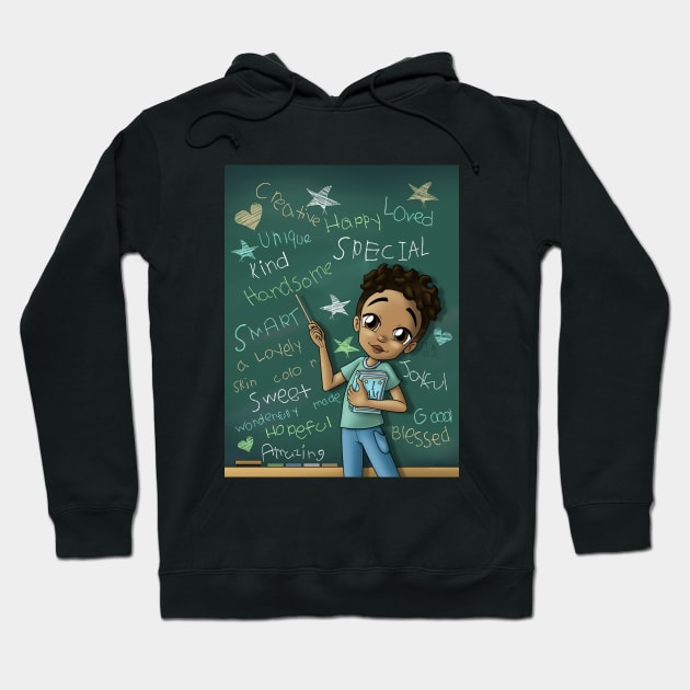 African American Boy Light Brown and Positive Words Hoodie by treasured-gift